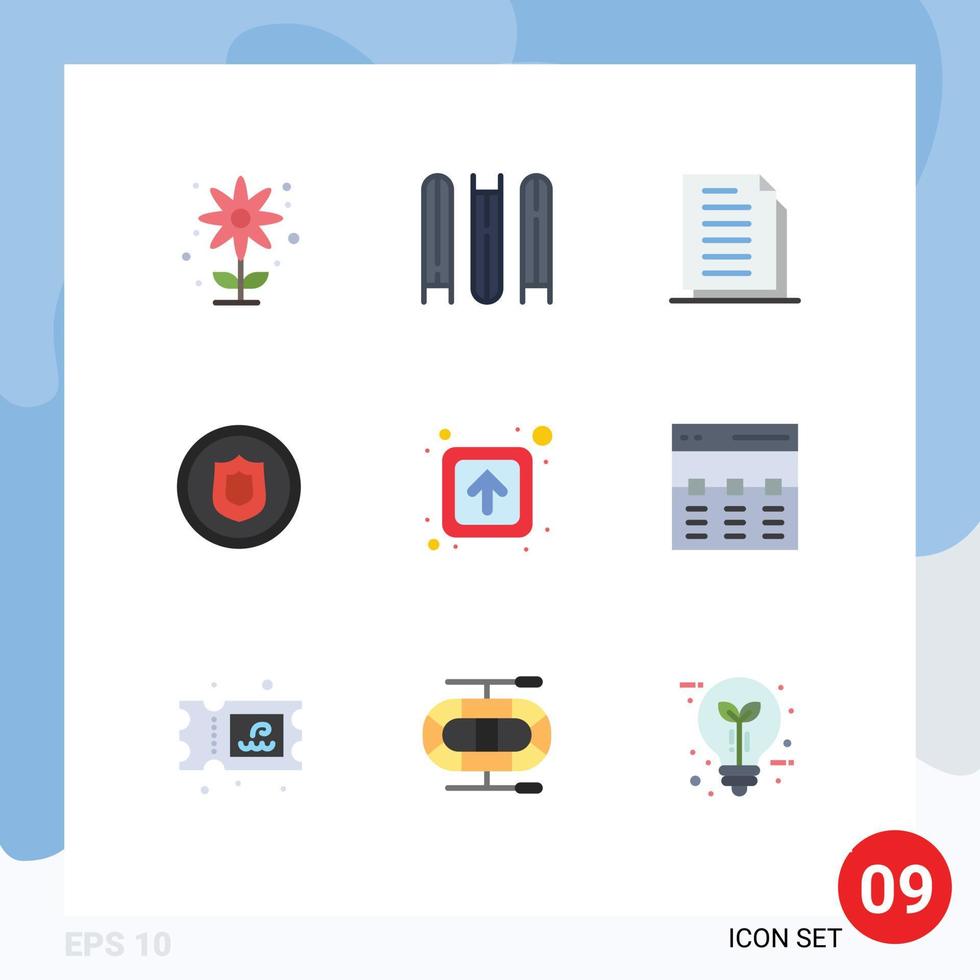 Pack of 9 Modern Flat Colors Signs and Symbols for Web Print Media such as forward shield document security award Editable Vector Design Elements