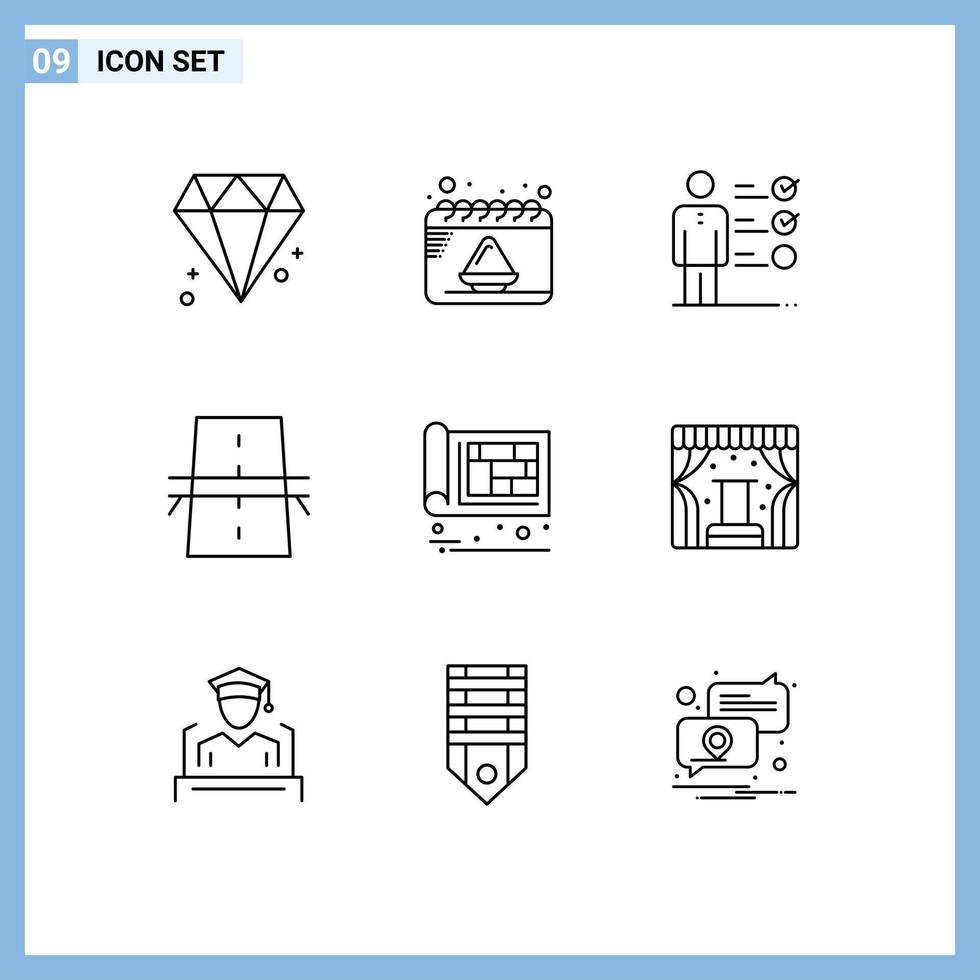 Set of 9 Vector Outlines on Grid for building highway skills grid construction Editable Vector Design Elements