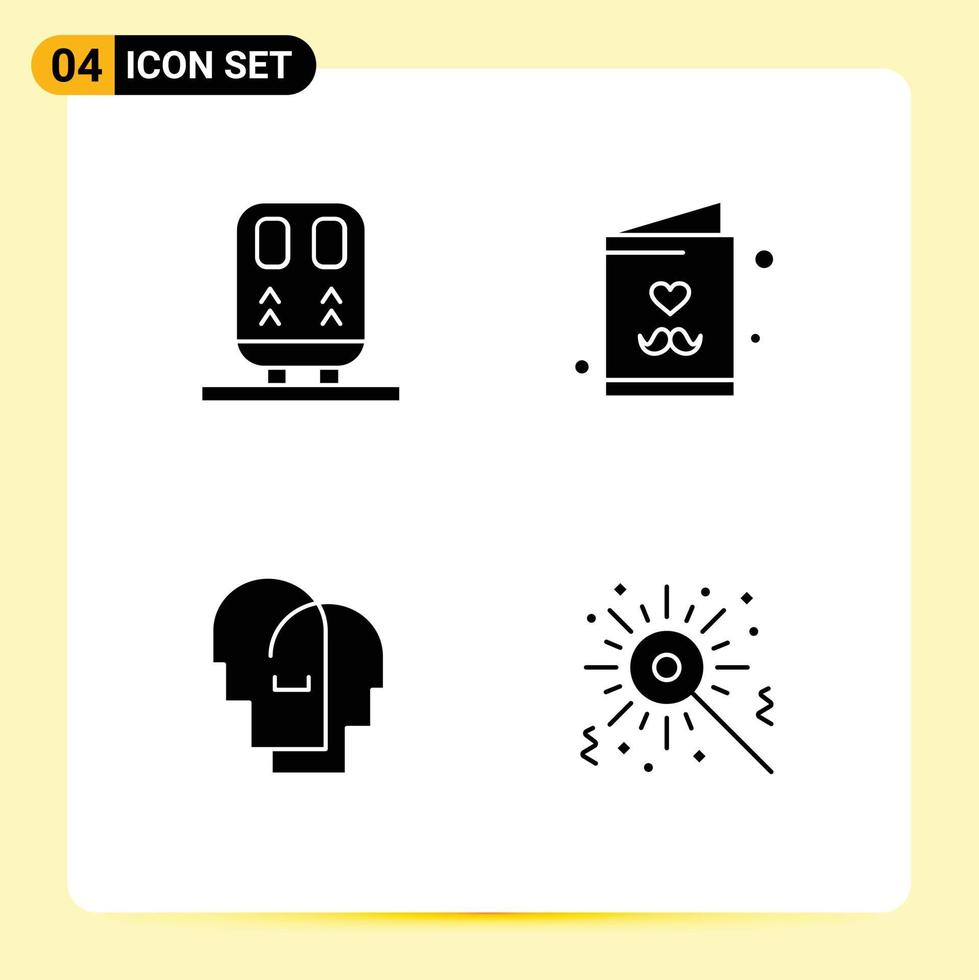 Group of 4 Solid Glyphs Signs and Symbols for back human transportation fathers day feelings Editable Vector Design Elements