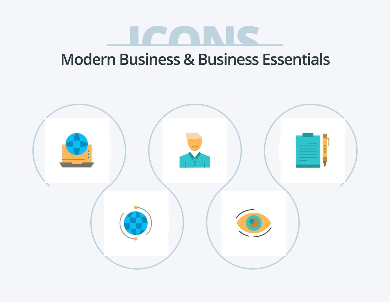 negocios modernos y elementos esenciales de negocios paquete de iconos planos 5 diseño de iconos. conexión. negocio. encontrar. Internet. ver vector