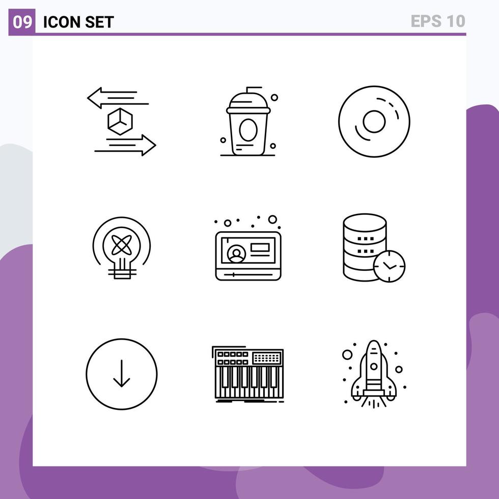 Pictogram Set of 9 Simple Outlines of idea bulb holiday sweet donuts Editable Vector Design Elements