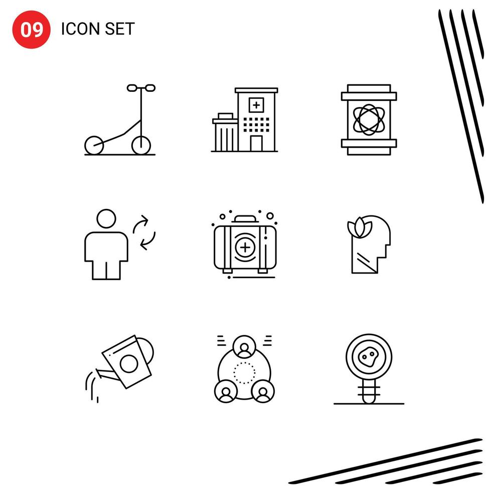 Modern Set of 9 Outlines Pictograph of emergency update danger sync body Editable Vector Design Elements