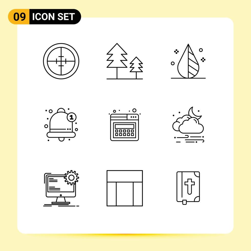 Set of 9 Modern UI Icons Symbols Signs for page alarm color notification alert Editable Vector Design Elements