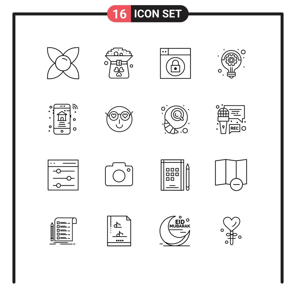 Set of 16 Vector Outlines on Grid for smart idea in strategy business Editable Vector Design Elements