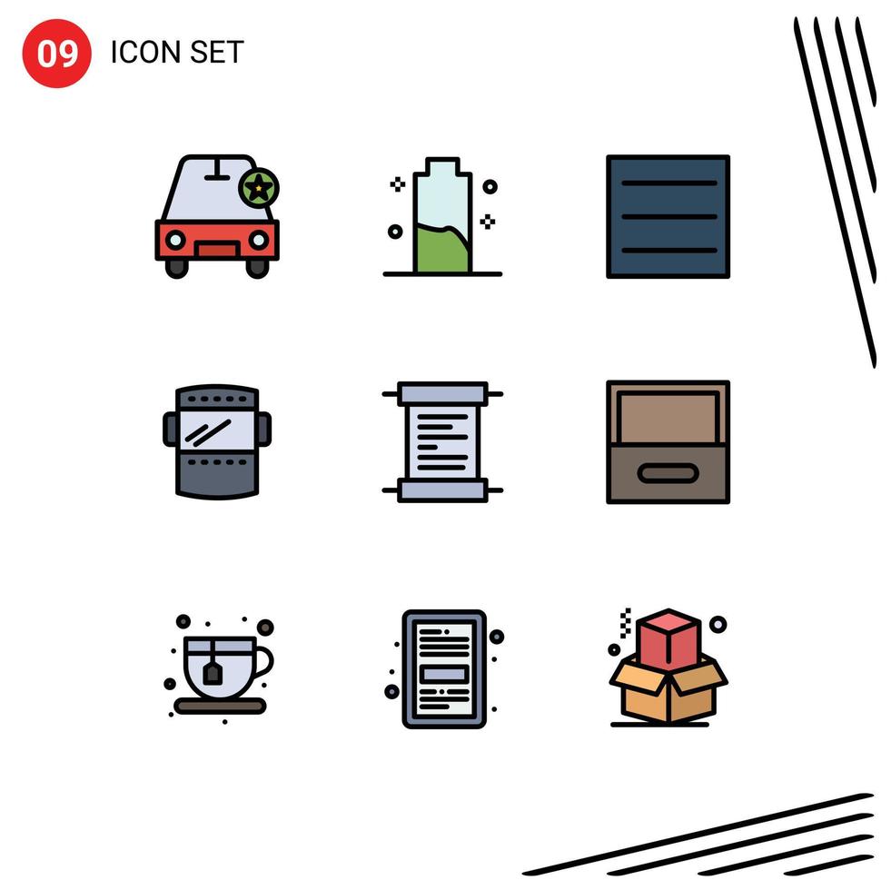 Pictogram Set of 9 Simple Filledline Flat Colors of script paper power weld mask Editable Vector Design Elements