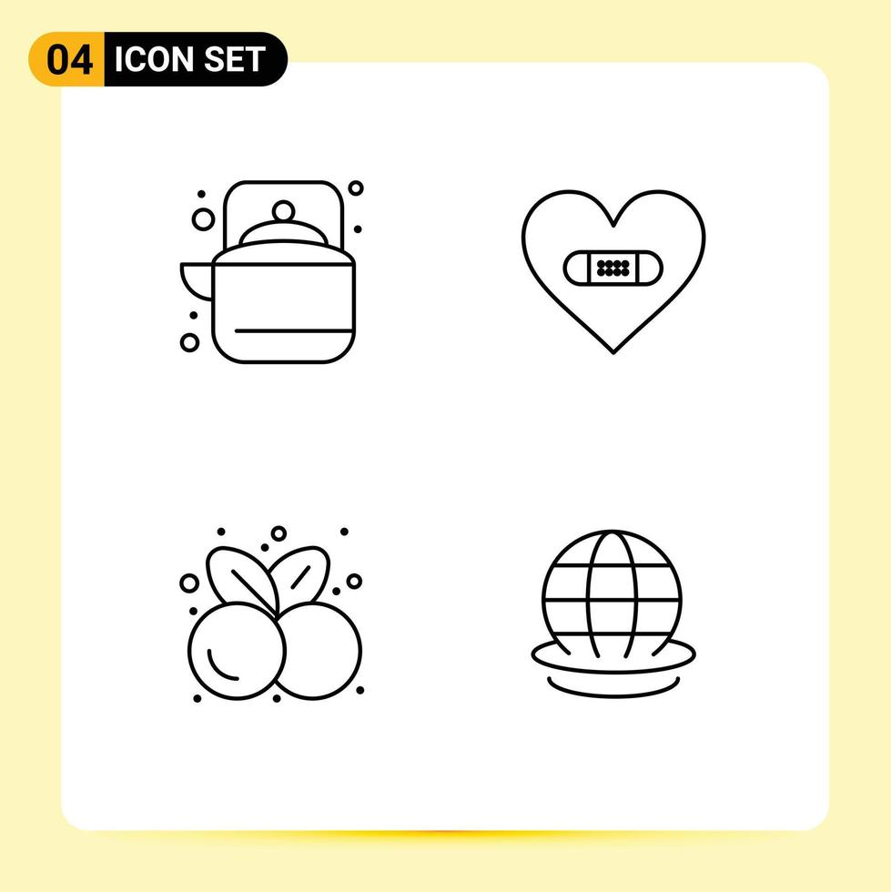 4 User Interface Line Pack of modern Signs and Symbols of camping like tea plaster food Editable Vector Design Elements