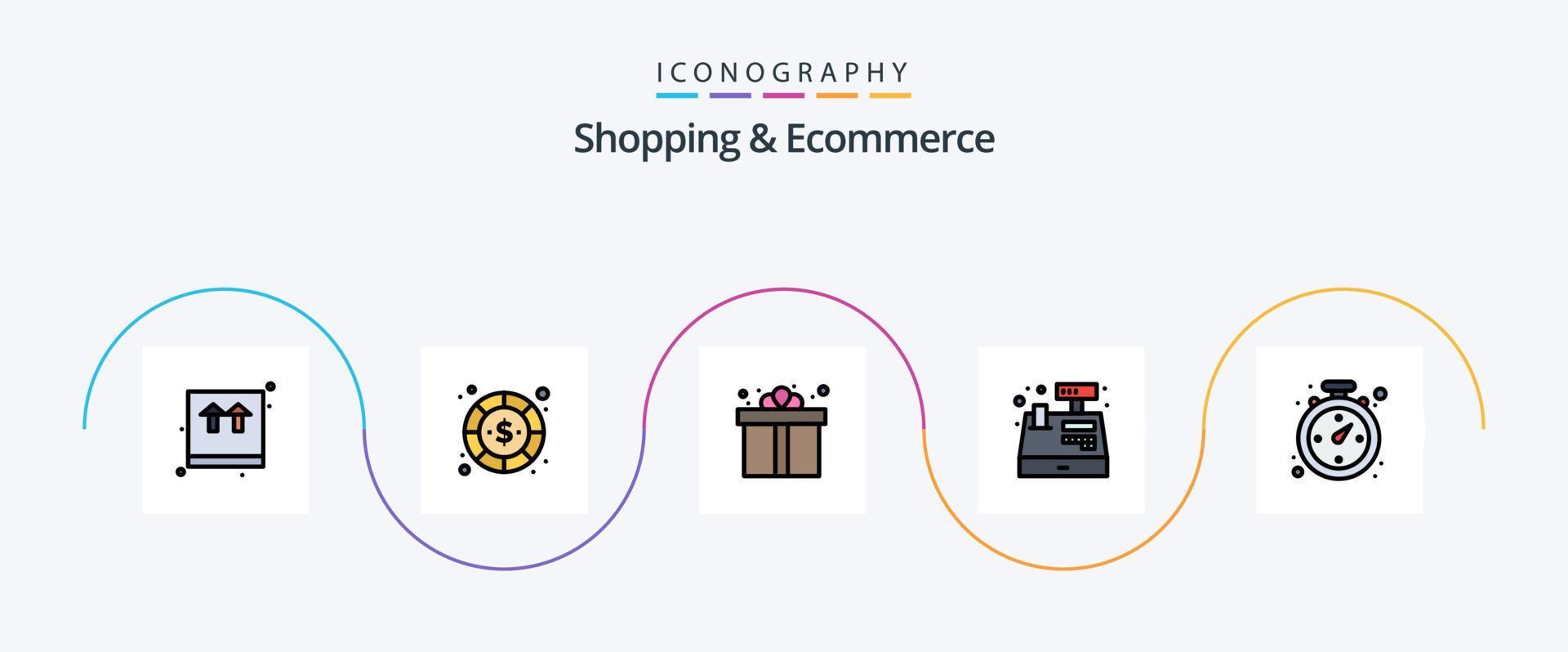 Shopping and Ecommerce Line Filled Flat 5 Icon Pack Including compass. register. payment. payment. shopping vector