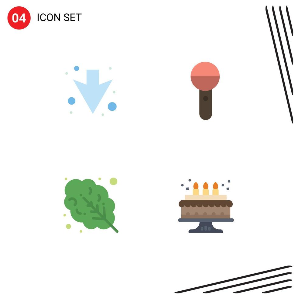 Set of 4 Vector Flat Icons on Grid for arrow salad media press birthday Editable Vector Design Elements