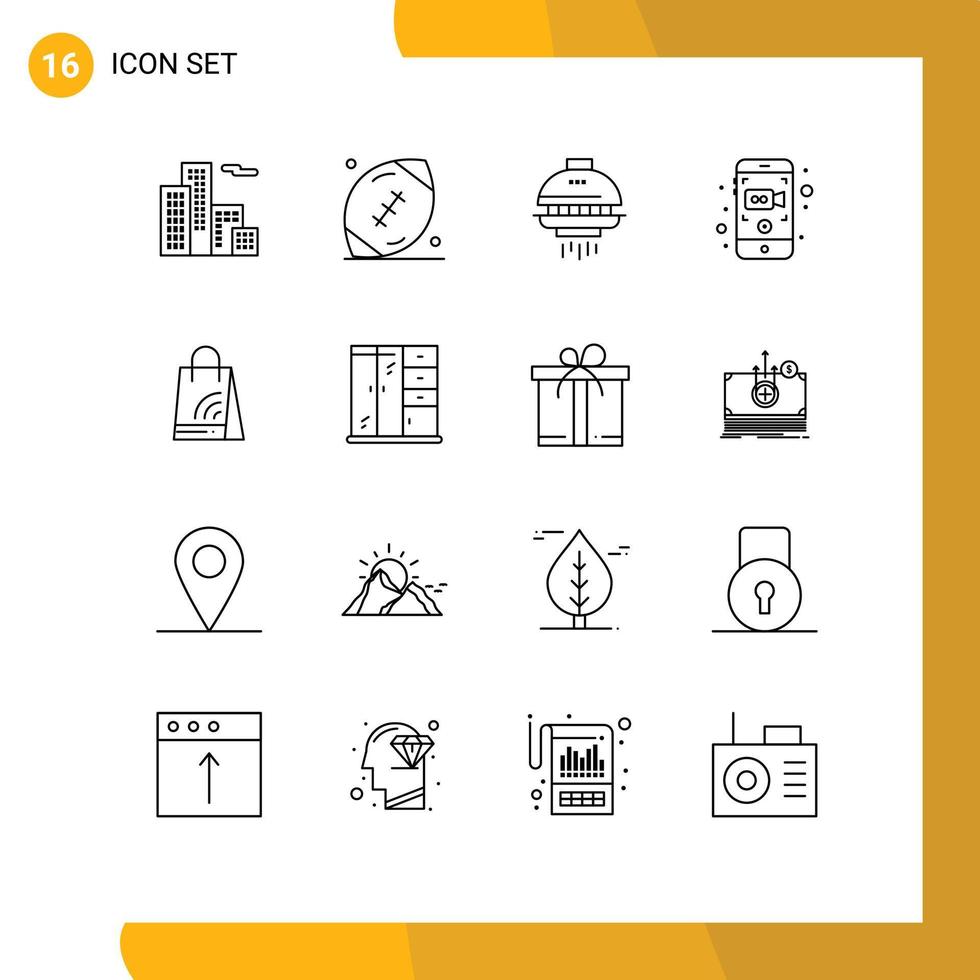 16 Creative Icons Modern Signs and Symbols of handbag mobile recording space video camera Editable Vector Design Elements