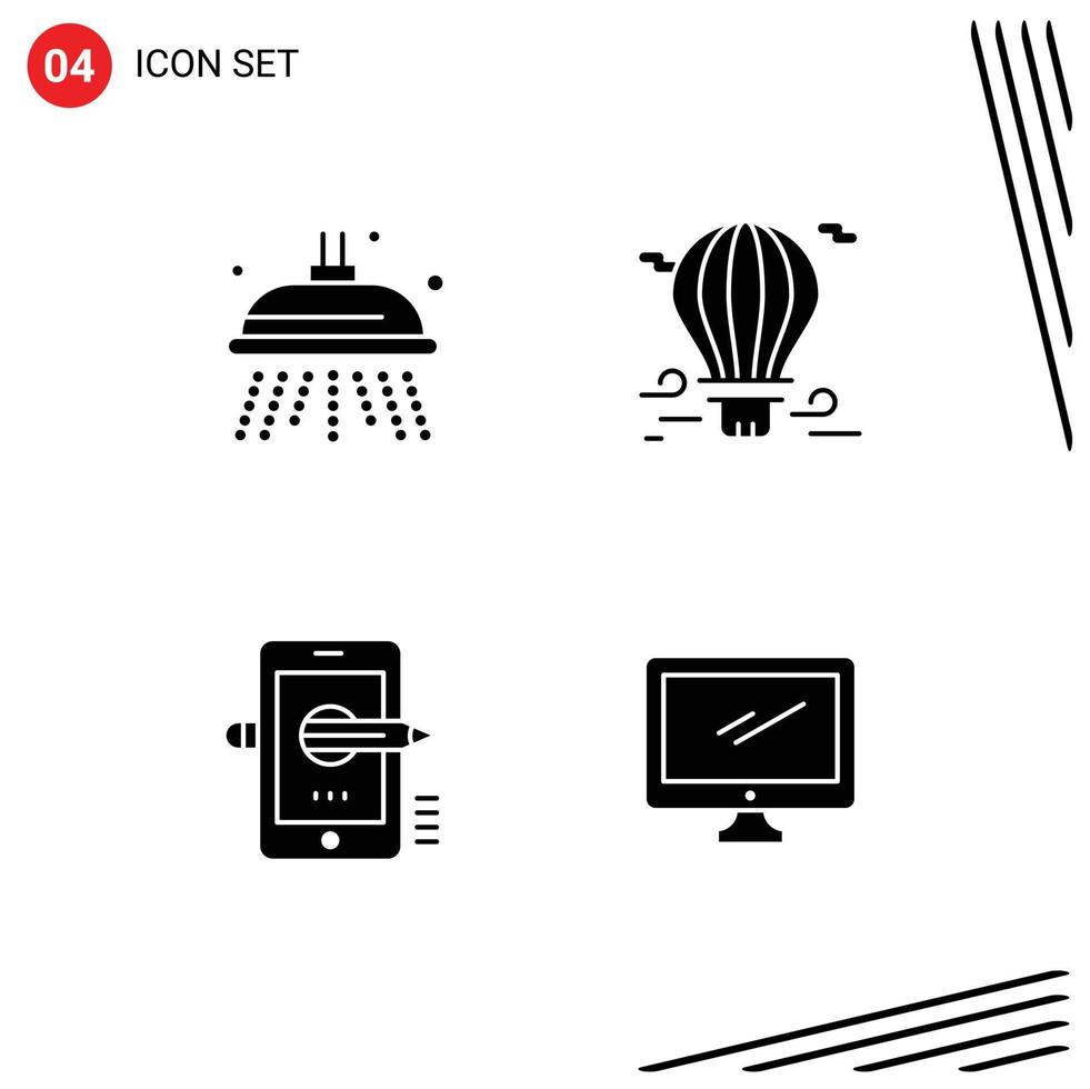 4 Solid Glyph concept for Websites Mobile and Apps water mobile balloon airballoon drawing Editable Vector Design Elements