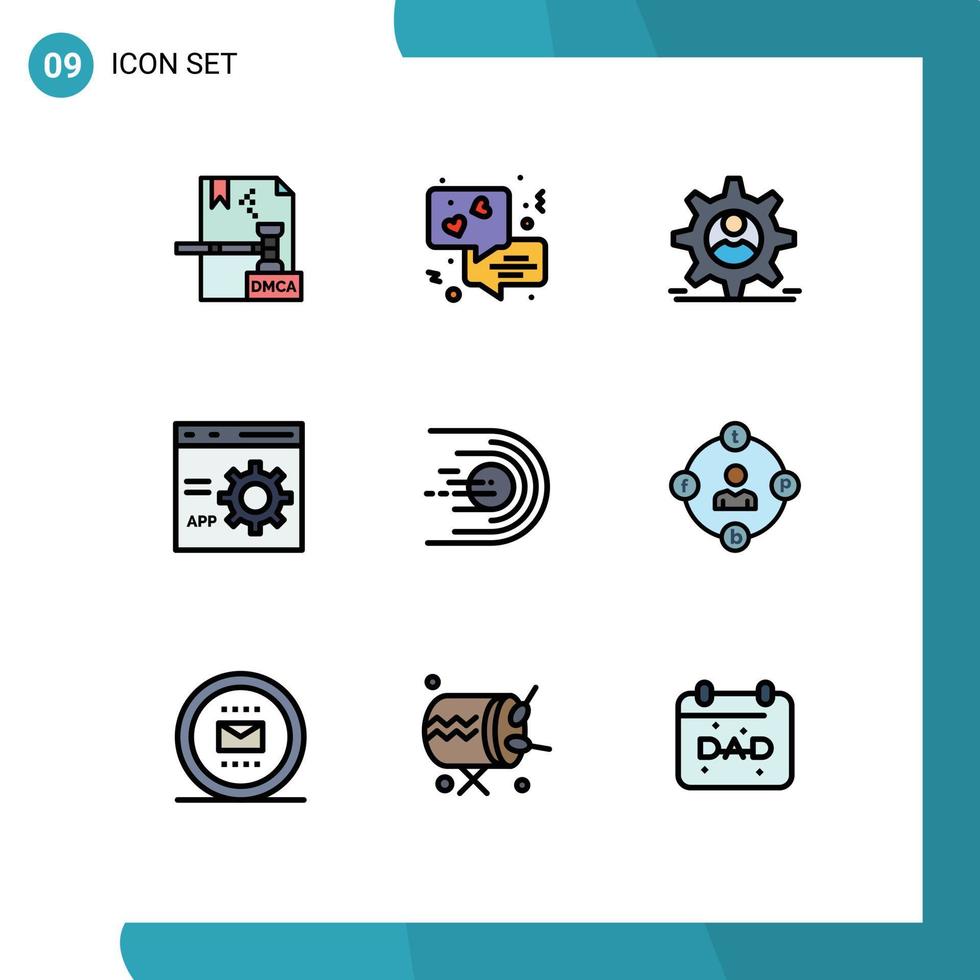 9 Universal Filledline Flat Colors Set for Web and Mobile Applications asteroid development dper develop browser Editable Vector Design Elements