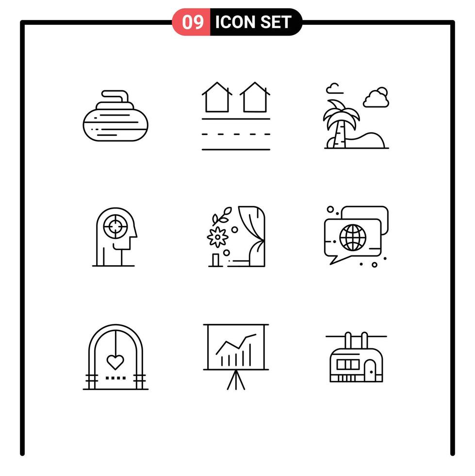 Group of 9 Modern Outlines Set for human focus residences concentration spring Editable Vector Design Elements