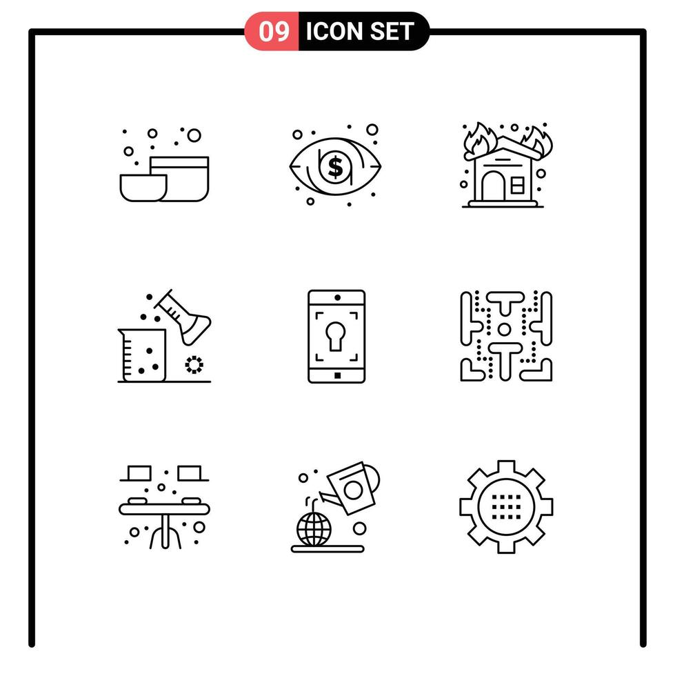 9 Thematic Vector Outlines and Editable Symbols of mobile application application interior scientific research science lab Editable Vector Design Elements