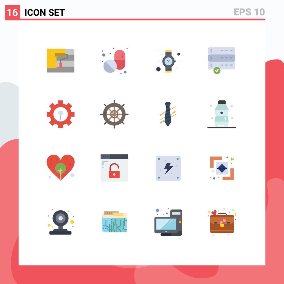 16 Universal Flat Color Signs Symbols of nautical protection time lock devices Editable Pack of Creative Vector Design Elements