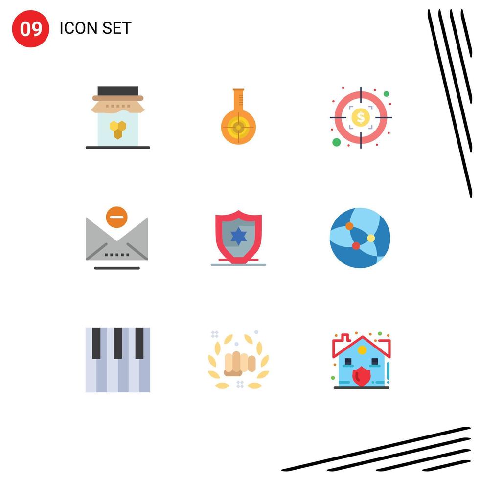 Pack of 9 creative Flat Colors of protection remove lab mail profit Editable Vector Design Elements