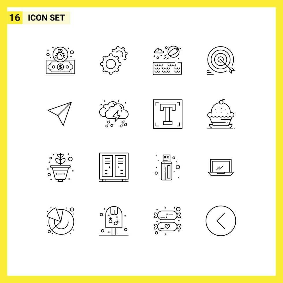 Modern Set of 16 Outlines and symbols such as cloud sets park instagram arrow Editable Vector Design Elements