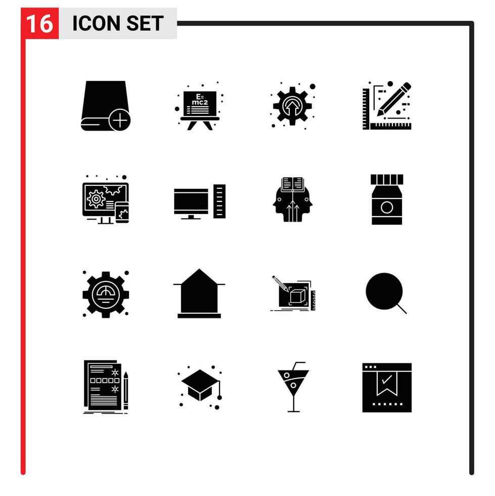 16 User Interface Solid Glyph Pack of modern Signs and Symbols of design sketch cogwheel document architect Editable Vector Design Elements