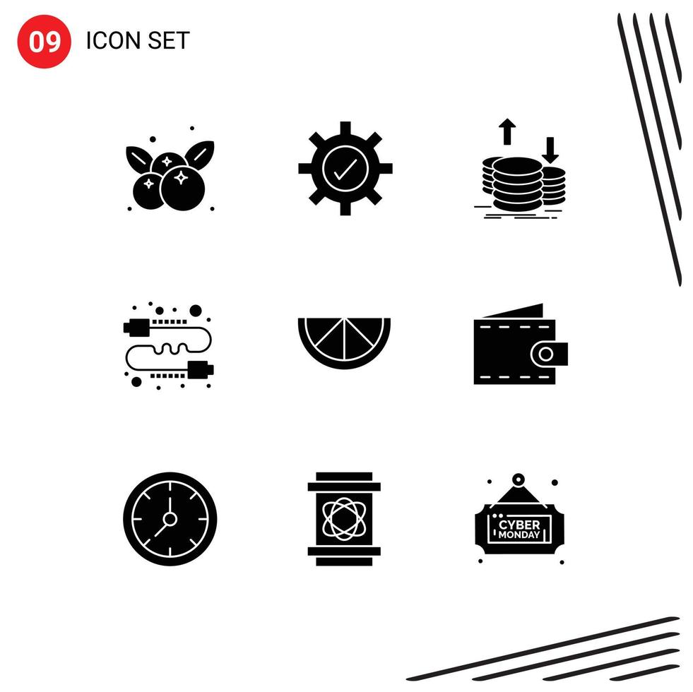 Modern Set of 9 Solid Glyphs and symbols such as lemon gossip finance direct buzz Editable Vector Design Elements