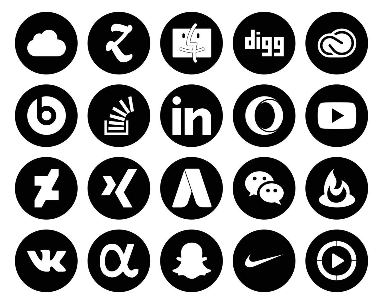 paquete de 20 íconos de redes sociales que incluye xing video stockoverflow youtube linkedin vector