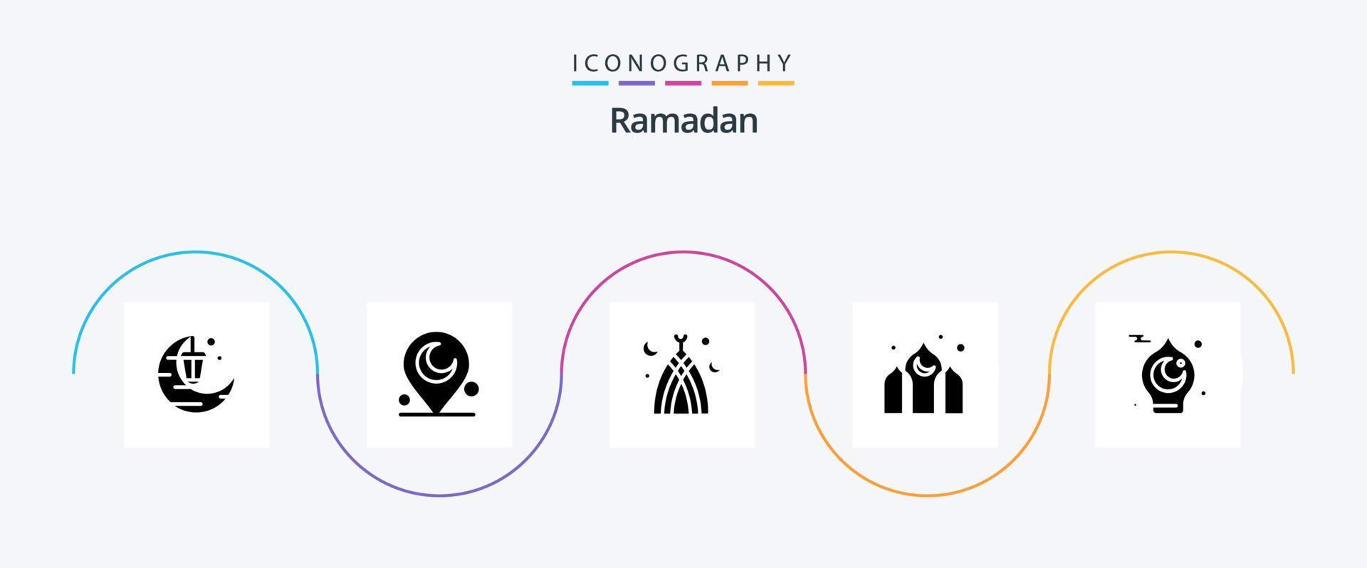 Ramadan Glyph 5 Icon Pack Including kareem . architecture . religious. mosque vector