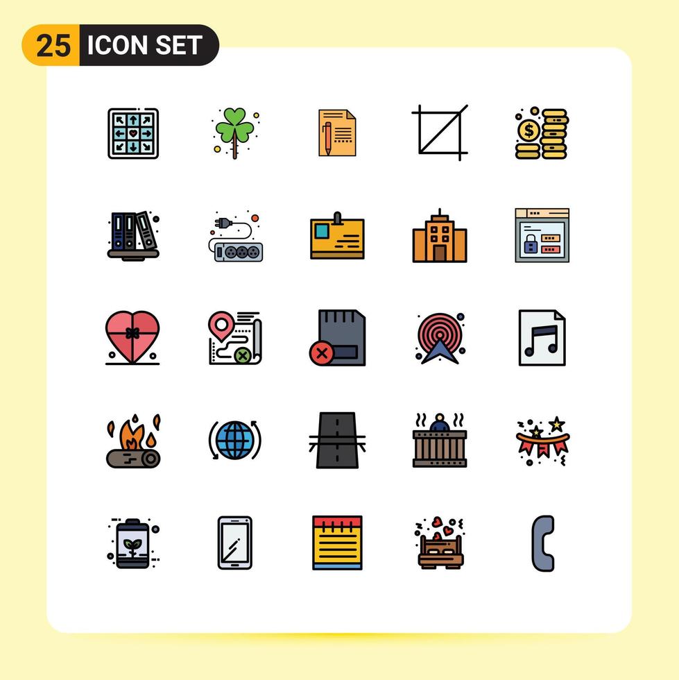 Group of 25 Filled line Flat Colors Signs and Symbols for coins tool document crop pencil Editable Vector Design Elements