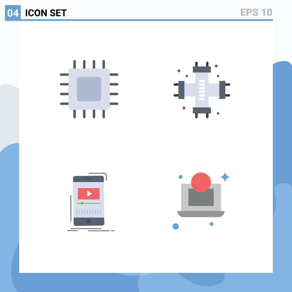 Mobile Interface Flat Icon Set of 4 Pictograms of chip system gadget pipes music Editable Vector Design Elements