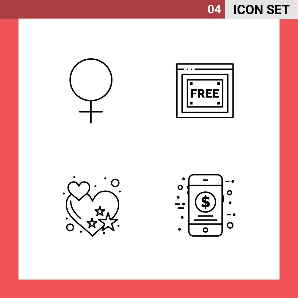 4 Creative Icons Modern Signs and Symbols of female heart free access free money Editable Vector Design Elements