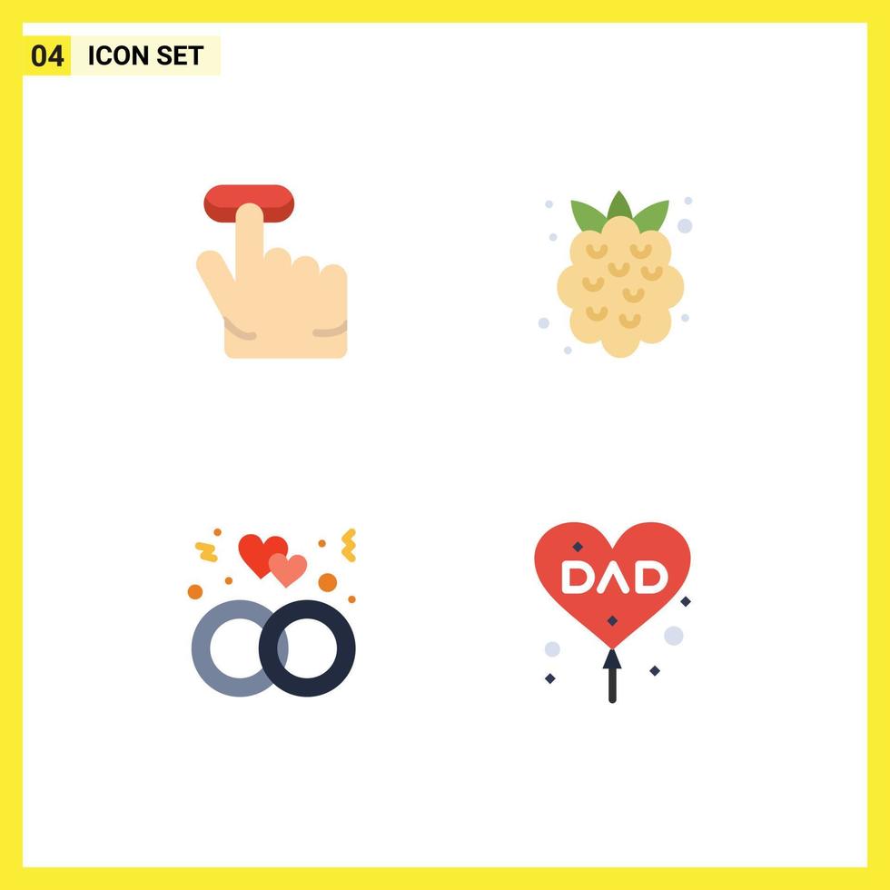 Modern Set of 4 Flat Icons and symbols such as click ring food strawberry balloon Editable Vector Design Elements