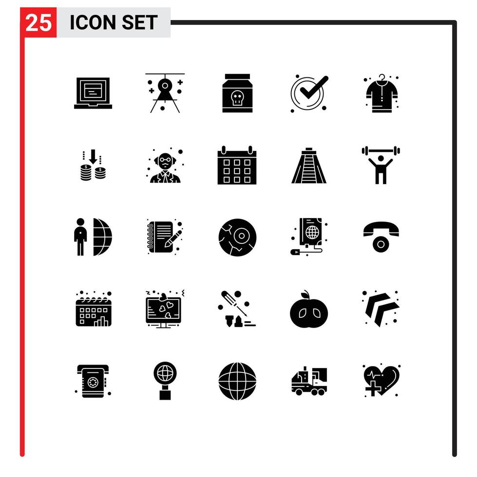 Set of 25 Vector Solid Glyphs on Grid for buy ok danger good toxic Editable Vector Design Elements