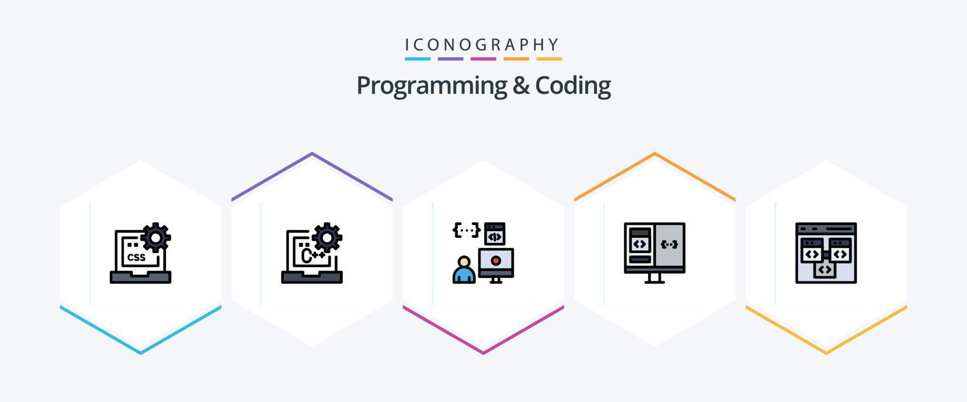 Programming And Coding 25 FilledLine icon pack including computer. app. develop. programmer. develop vector