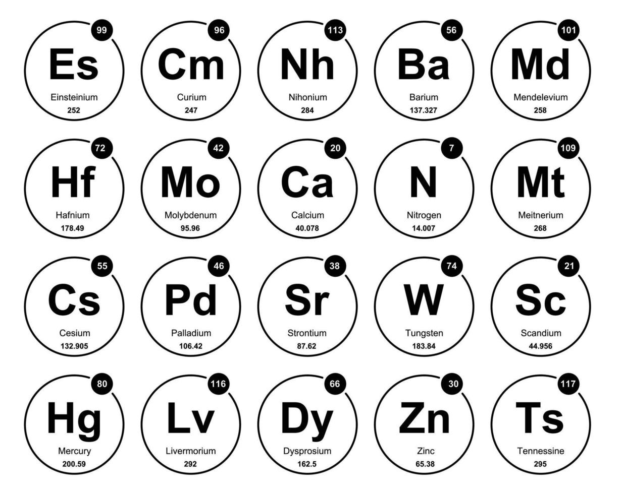 20 Preiodic table of the elements Icon Pack Design vector