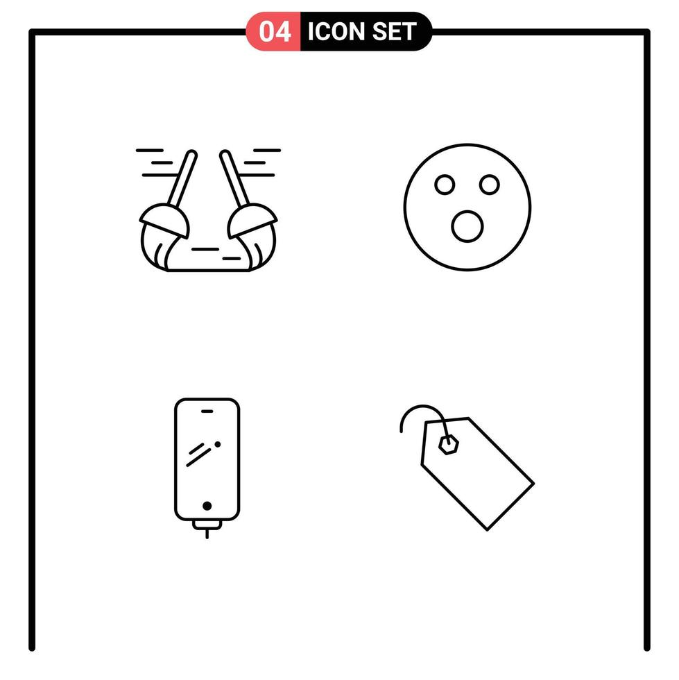 User Interface Pack of 4 Basic Filledline Flat Colors of broom smart phone sweep sport charging Editable Vector Design Elements