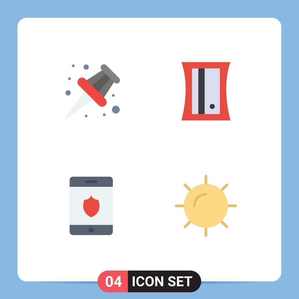 4 Thematic Vector Flat Icons and Editable Symbols of marker nature education security weather Editable Vector Design Elements