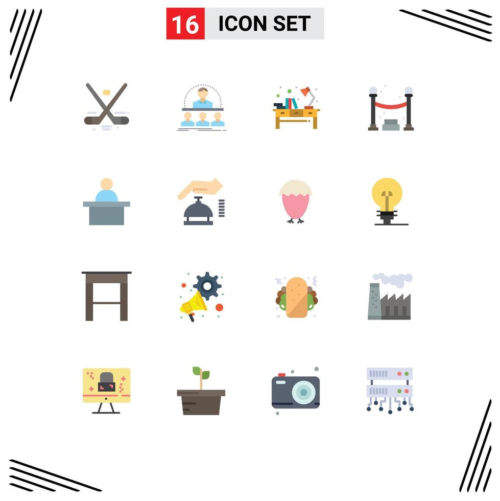 grupo de símbolos de iconos universales de 16 colores planos modernos de mesa de trabajo de instructor de cola de fiesta paquete editable de elementos creativos de diseño de vectores