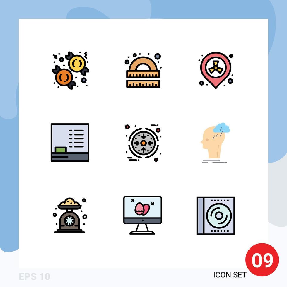 Editable Vector Line Pack of 9 Simple Filledline Flat Colors of management study education waste Editable Vector Design Elements