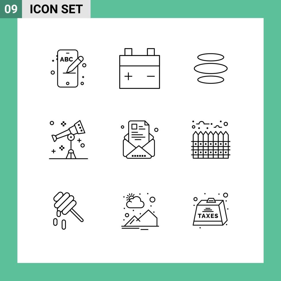 Set of 9 Commercial Outlines pack for newsletter newsletter crypto email space Editable Vector Design Elements