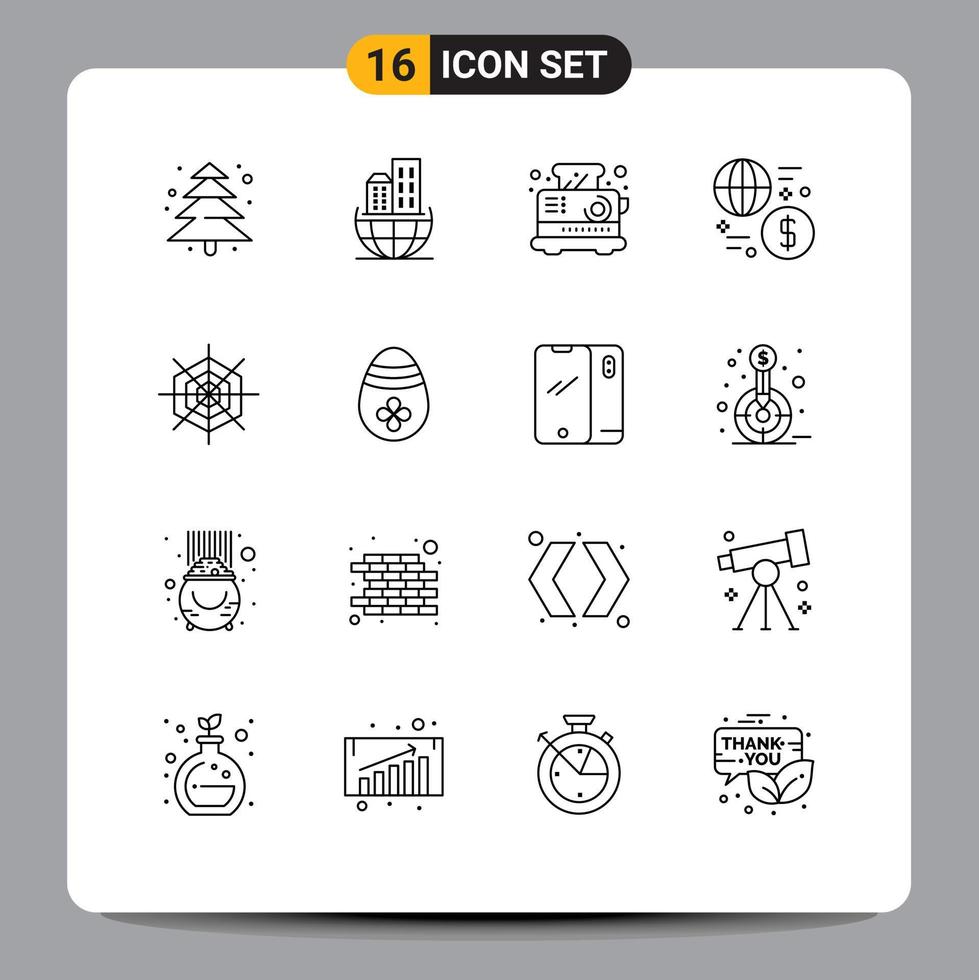 Outline Pack of 16 Universal Symbols of holiday transaction electrical money exchange Editable Vector Design Elements