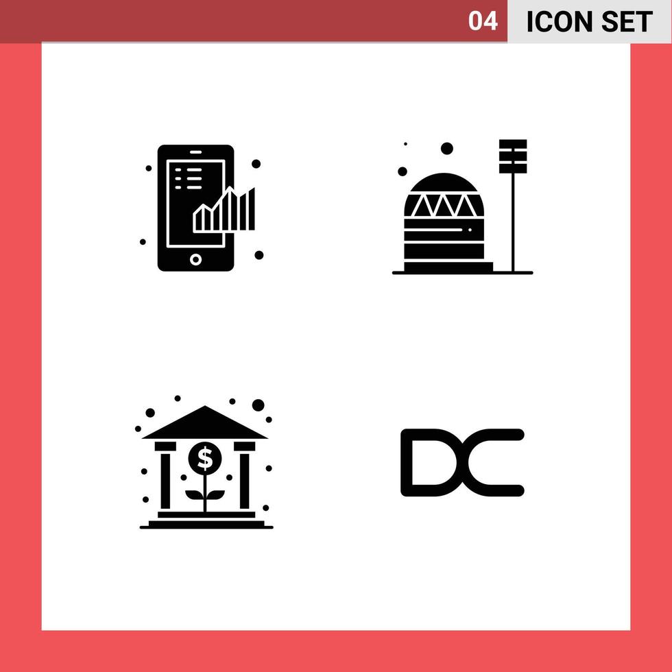 Modern Set of 4 Solid Glyphs Pictograph of business habitation graph colony finance Editable Vector Design Elements