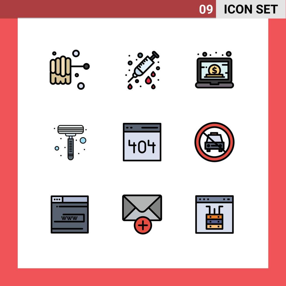 Pictogram Set of 9 Simple Filledline Flat Colors of user interface laptop communication shaver Editable Vector Design Elements