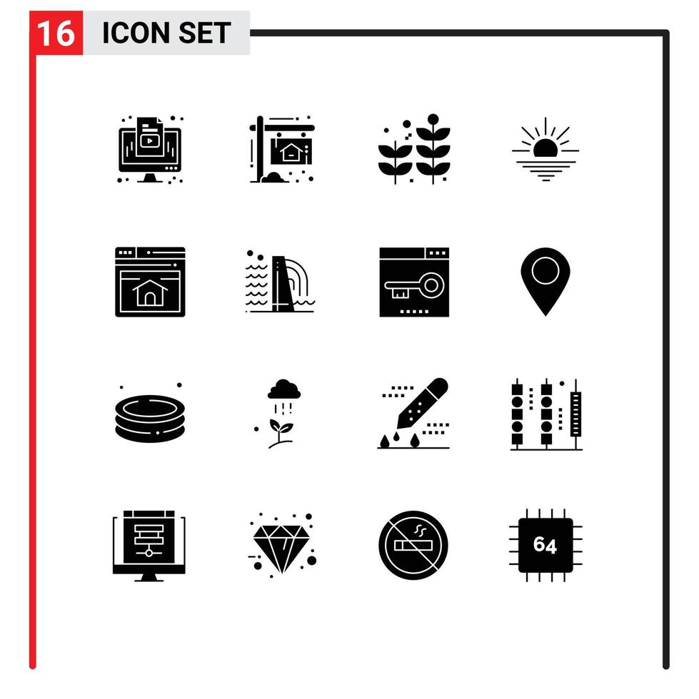 16 Universal Solid Glyph Signs Symbols of webpage seo business open light Editable Vector Design Elements