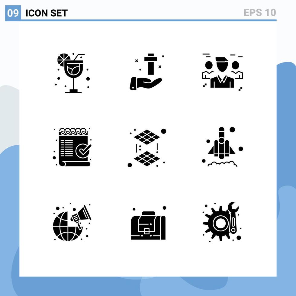 Set of 9 Vector Solid Glyphs on Grid for ok list business checklist protection Editable Vector Design Elements