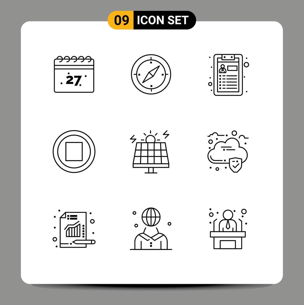 Pack of 9 Modern Outlines Signs and Symbols for Web Print Media such as cloud green job environment stop Editable Vector Design Elements