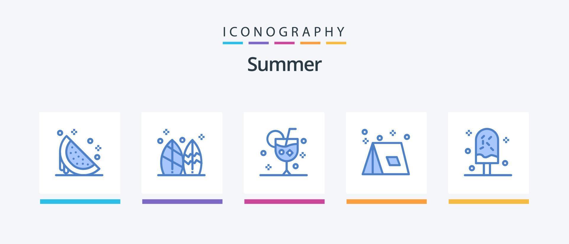 Summer Blue 5 Icon Pack Including summer. camp. surf. ice. drink. Creative Icons Design vector