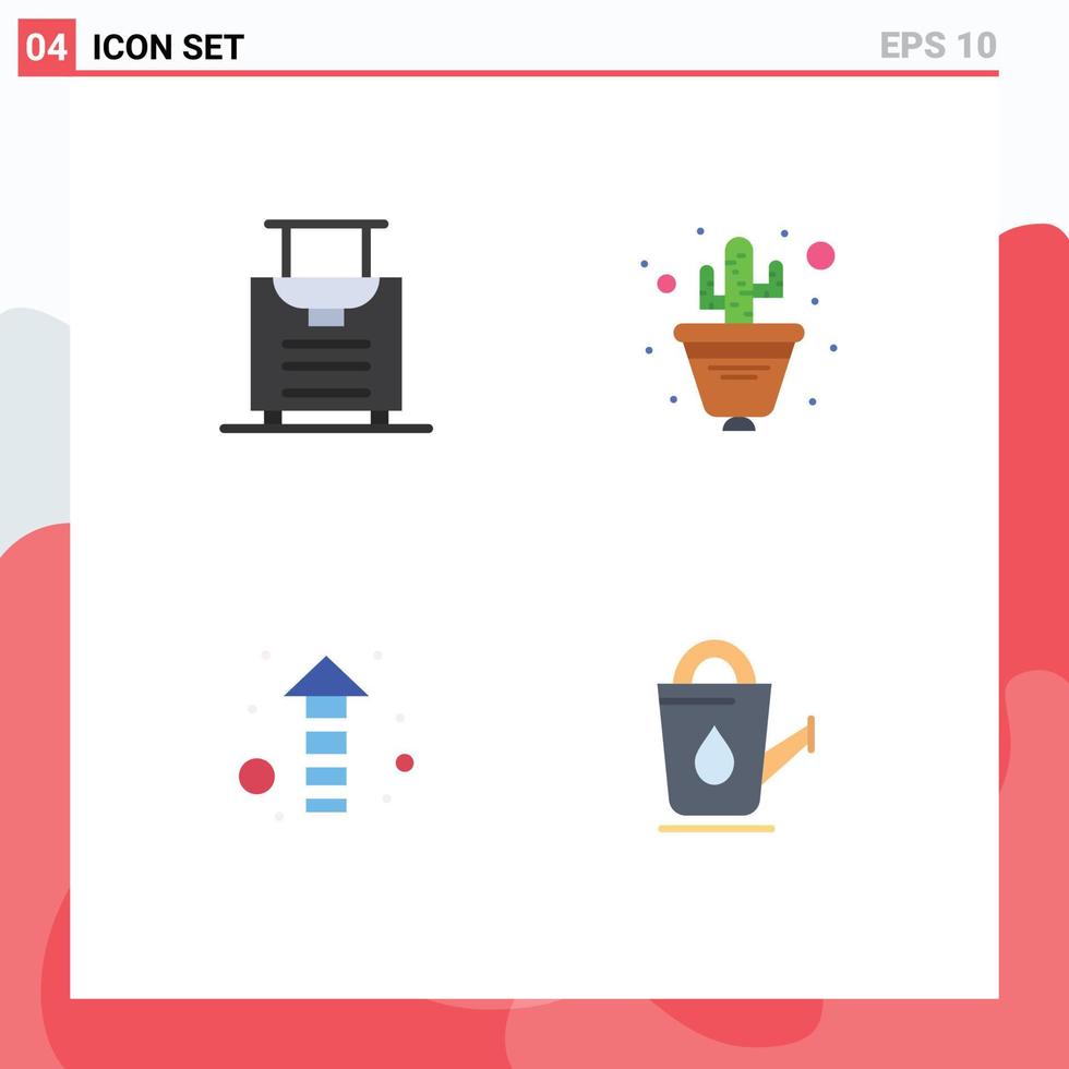 4 paquete de iconos planos de interfaz de usuario de signos y símbolos modernos de equipaje hasta elementos de diseño vectorial editables de baño de maceta de cactus vector