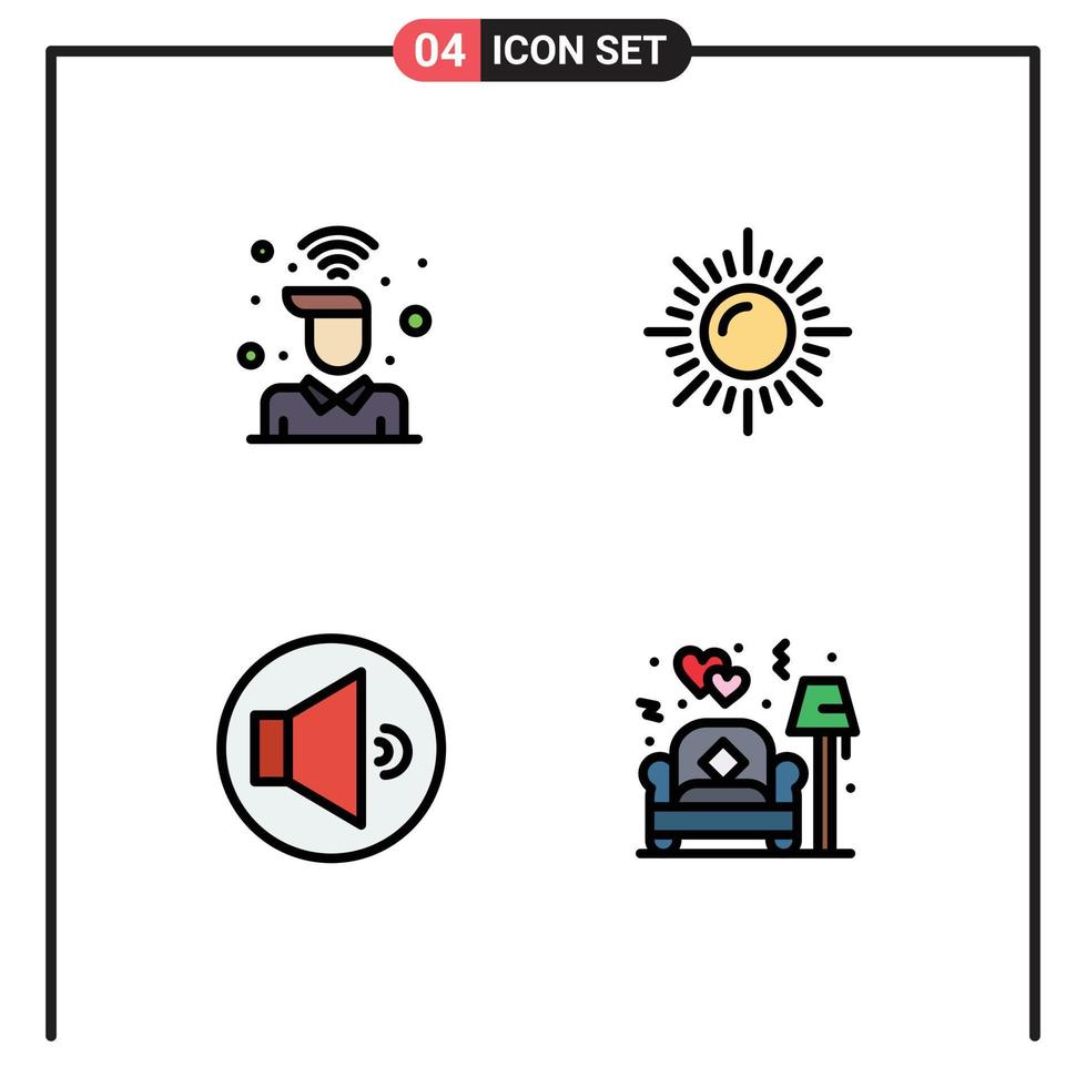 4 iconos creativos, signos y símbolos modernos de escritorio, altavoz, usuario, naturaleza, sofá, elementos de diseño vectorial editables vector