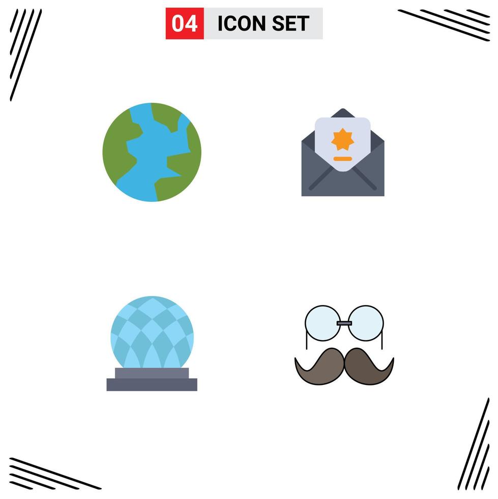 Set of 4 Vector Flat Icons on Grid for earth city donation mail moustache Editable Vector Design Elements