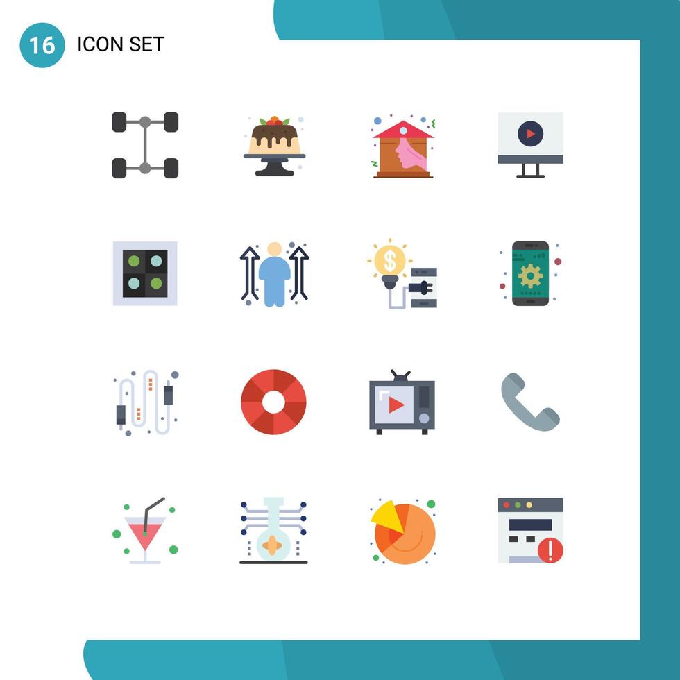 paquete de 16 signos y símbolos modernos de colores planos para medios de impresión web, como oportunidad de negocio, cocina, reproductor de gas, paquete editable de elementos de diseño de vectores creativos