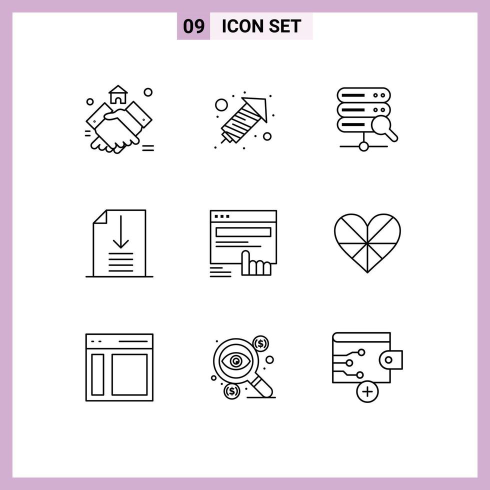 conjunto de 9 iconos de interfaz de usuario modernos signos de símbolos para elementos de diseño de vector editables de oficina de clic web de dedo web