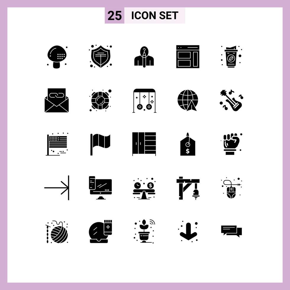 Mobile Interface Solid Glyph Set of 25 Pictograms of user right anonymous interface creative Editable Vector Design Elements