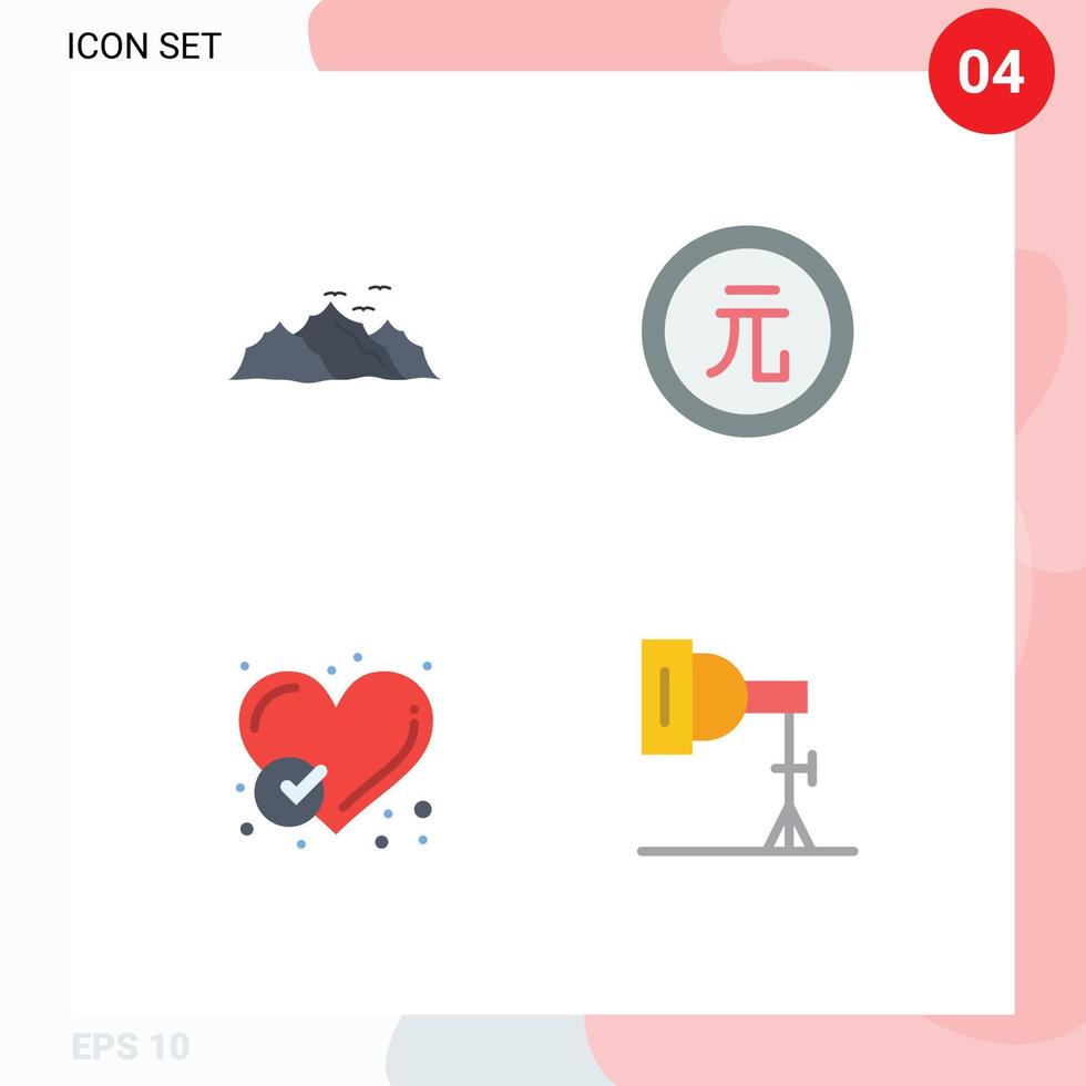 Mobile Interface Flat Icon Set of 4 Pictograms of mountain value nature coin checked Editable Vector Design Elements